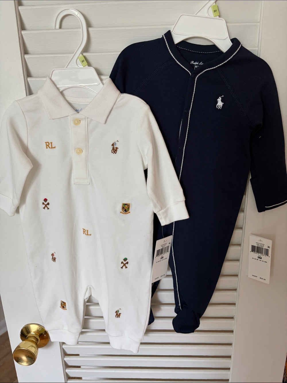 Ralph Lauren White Polo Embroidered Romper & Navy Footed One-Piece Set